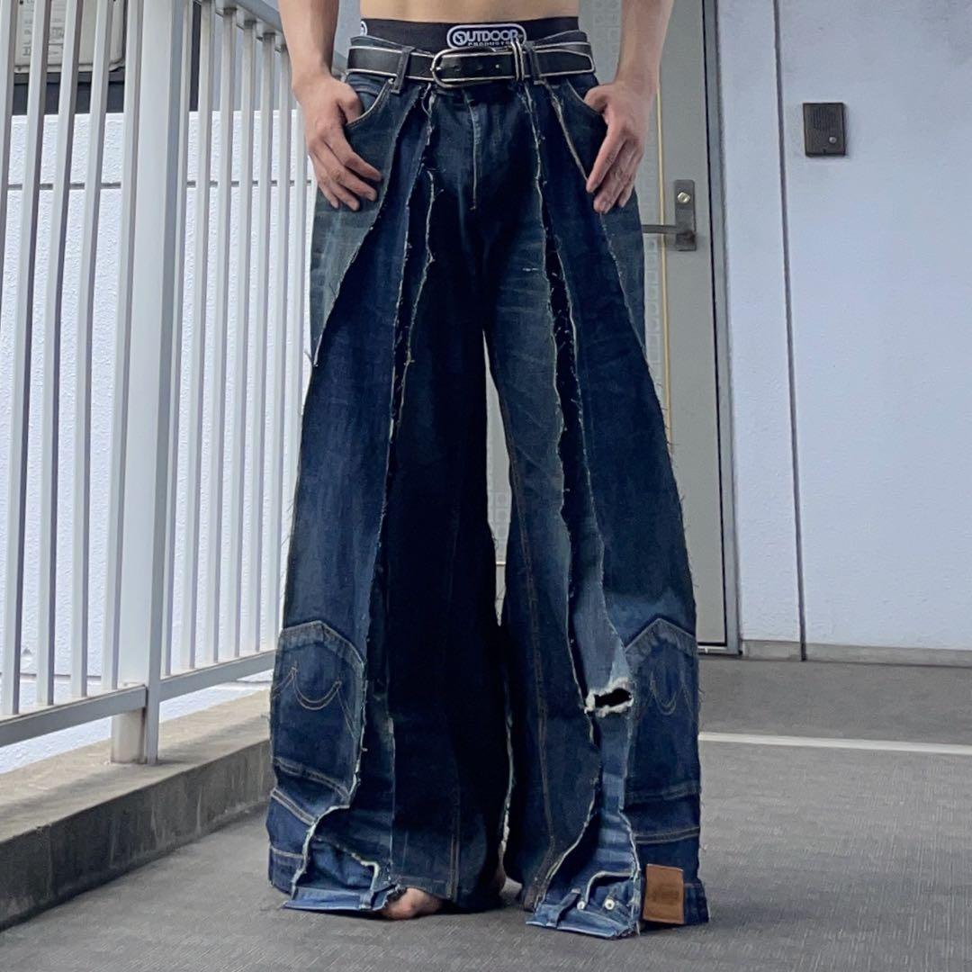 専用 再構築 リメイク バギー ワイド フレア デニム メンズ 古着 専用 再構築 リメイク バギー ワイド フレア デニム メンズ 古着