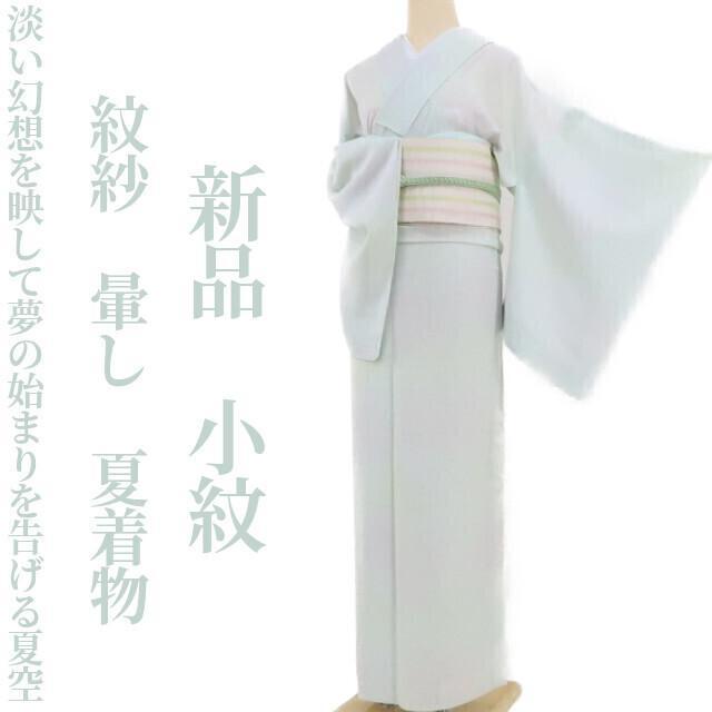 新品 紋紗 暈し 夏着物 正絹 仕付糸付“夢の始まりを告げる夏空”小紋 3760 画像1