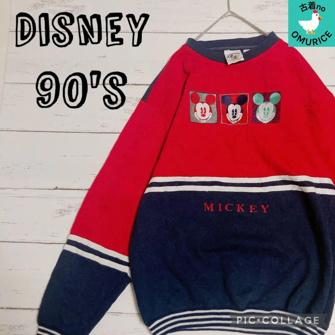 [希少]Disney 90s ヴィンテージ　刺繍　リンガーリブ　太めアーム　レア