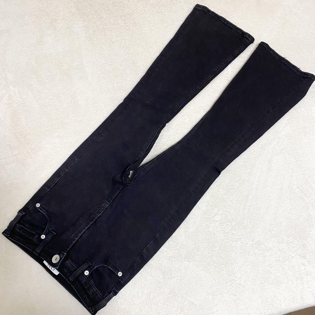 ★美品 GYDA ハイウエスト ストレッチ フレアデニムウォッシュブラック XS