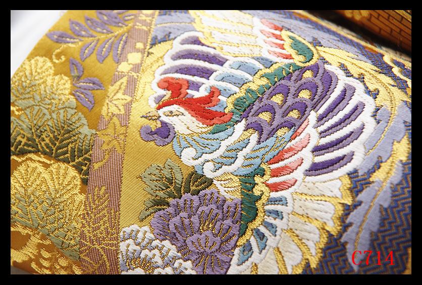 C714厳選西陣　本金箔　振袖可　古都世界文化遺産　花鳥吉祥文　六通高級美術袋帯