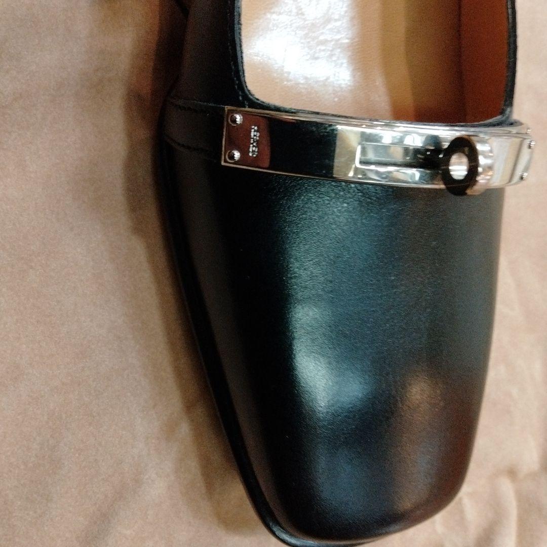 HERMESケリーパンプス 黒いレザー ローファー スクエアトゥ 靴