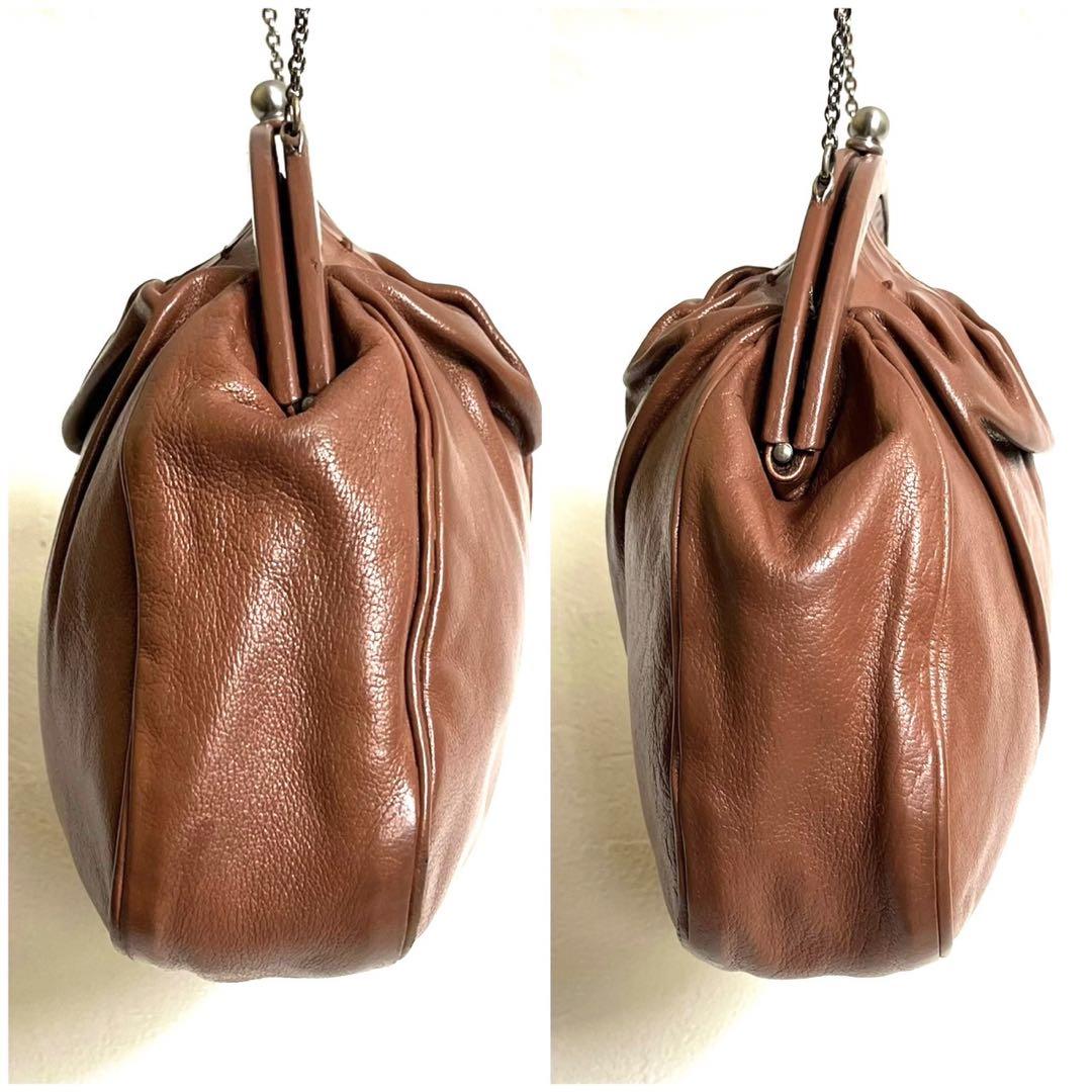 鑑定済み品 PRADA パーティーバッグ ハンドバッグ レース チェーン がま口 希少品✨プラダ ハンドバッグ がま口 三角プレート チェーン