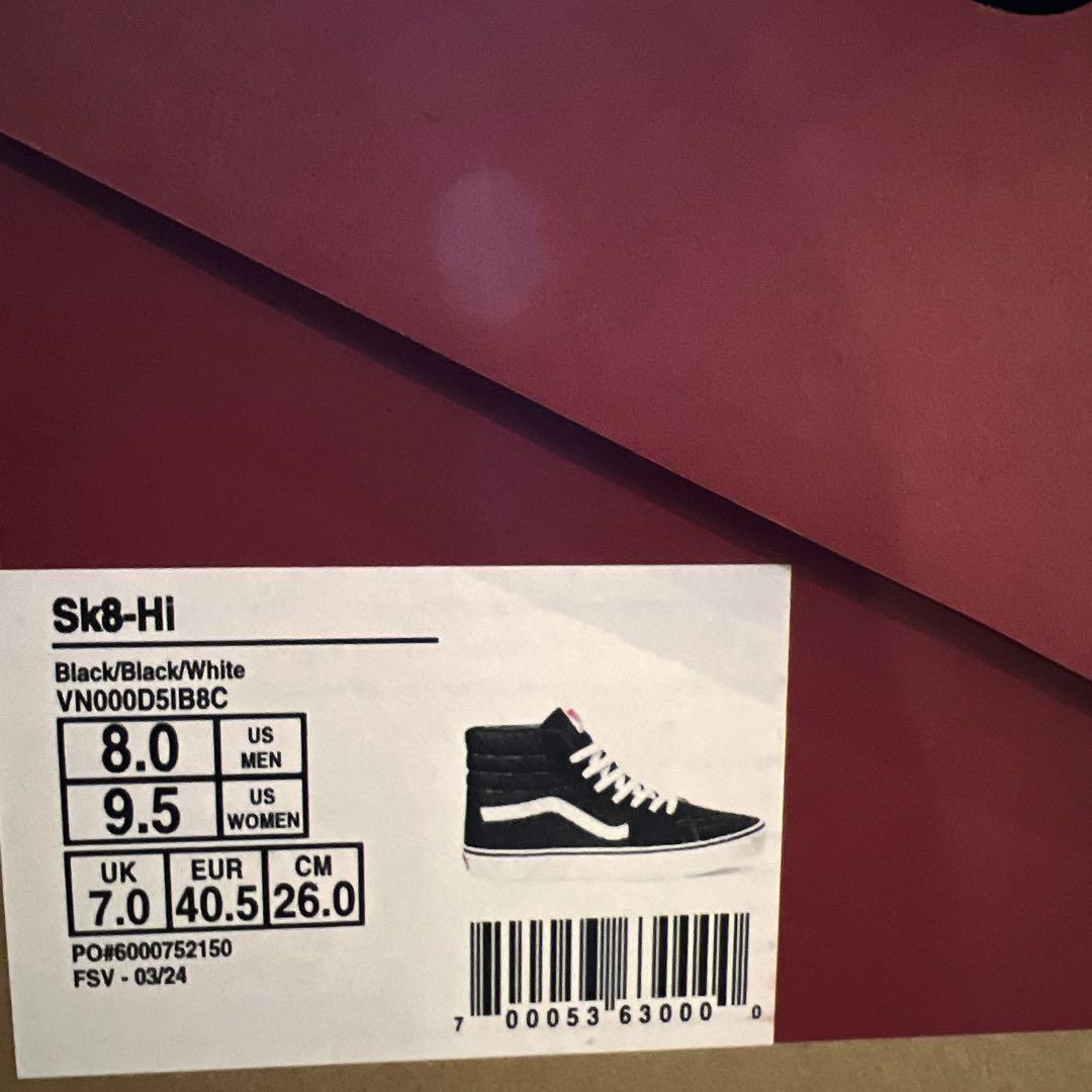 US企画 26cm VANS SK8 HIスニーカー ブラック