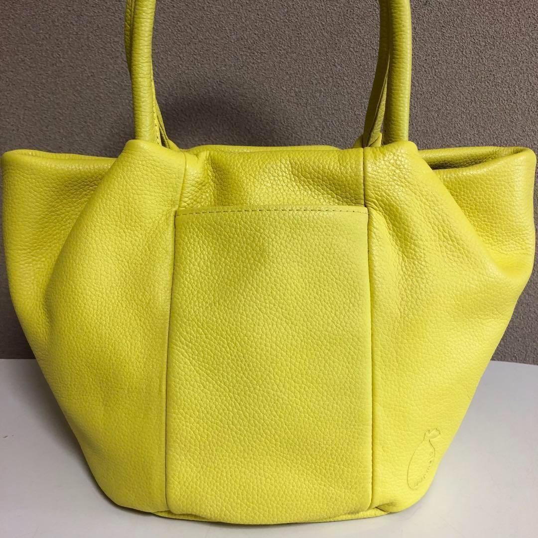 美品　本革　marmelo 牛革　レモンイエロー　シボ革　ハンドバッグ　S