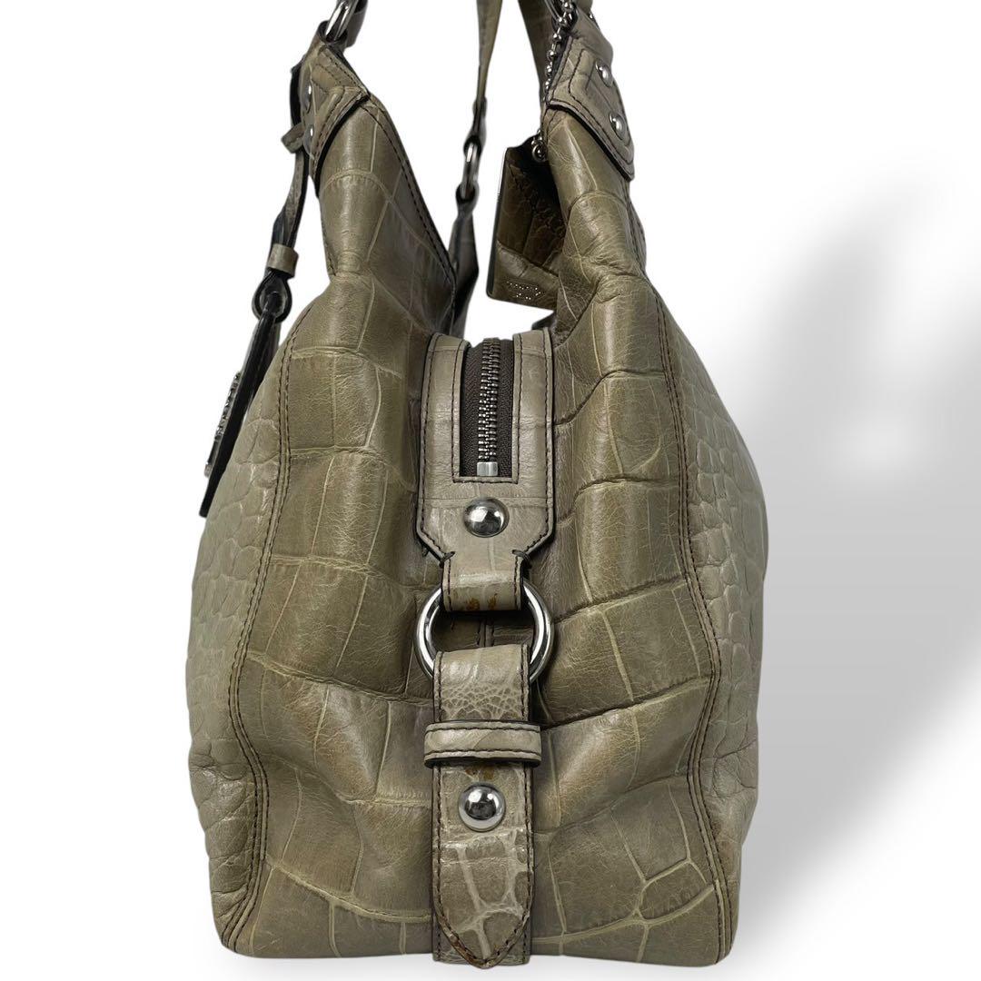 美品 4755 COACH コーチ トートバッグ クロコ型押し ベージュ