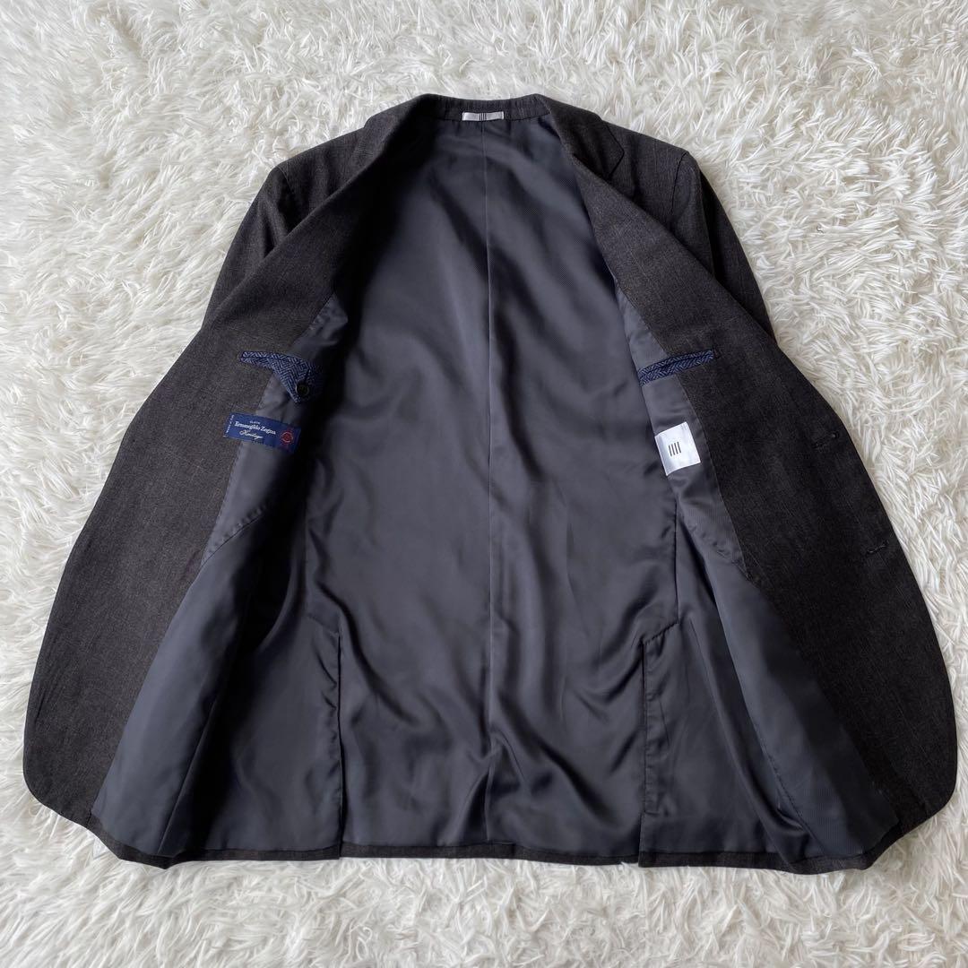 【美品】 SUIT SELECT ゼニア生地 スーツ チェック柄 グレー A6