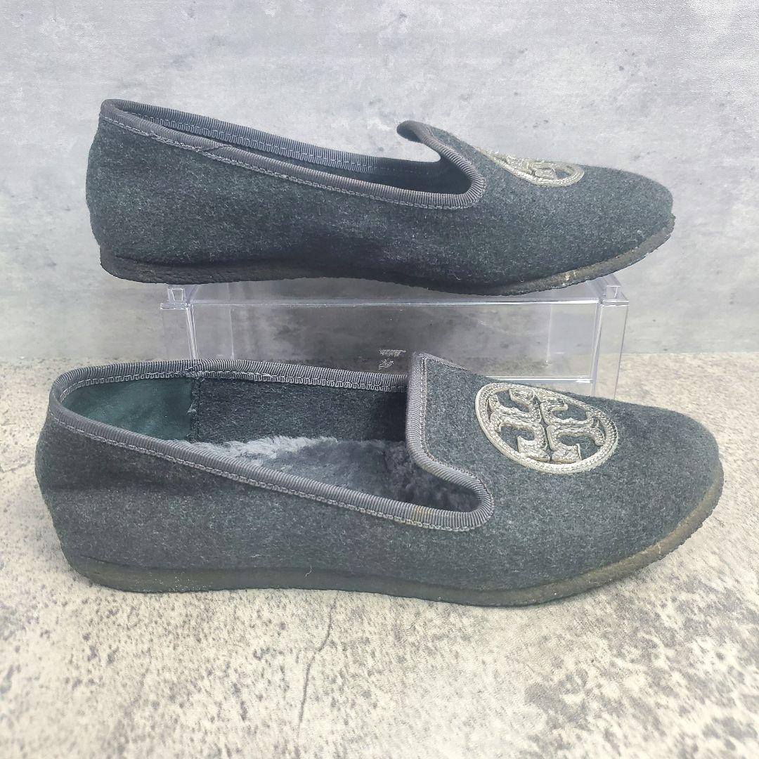 【Tory Burch】ボア フラットシューズ 8M グレー ロゴ