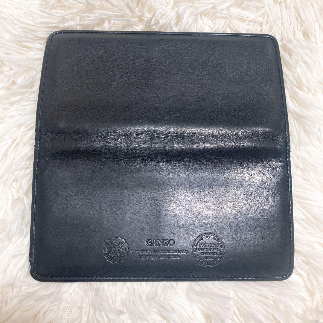 GANZO✨ガンゾ 二つ折り 長財布 ロゴ刻印 黒 レザー チェック