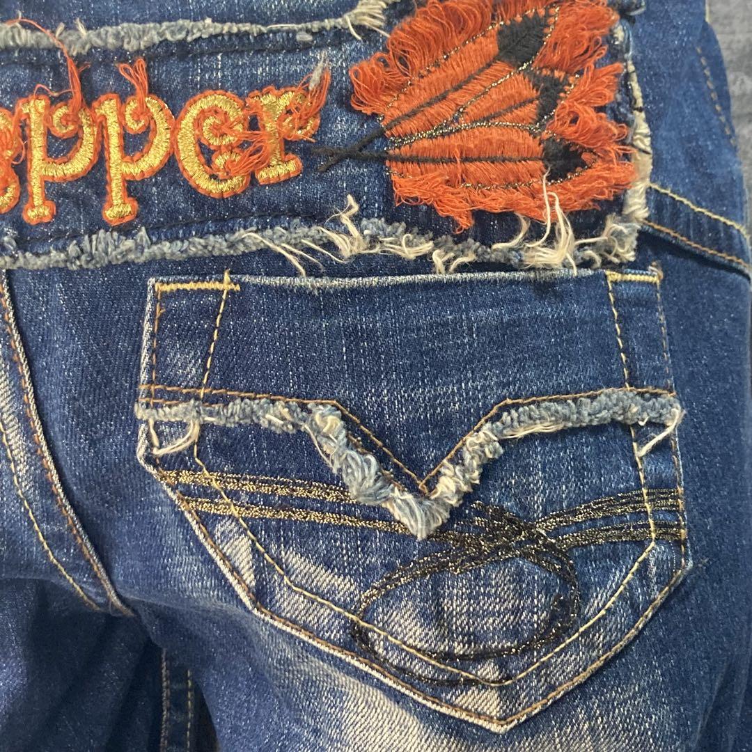 オシャレ☆RED PEPPER】バラ 刺繍 デニムパンツ サイズ27