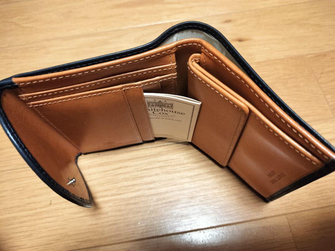 【未使用、箱無し】ホワイトハウスコックス　三つ折り財布　ネイビー☓キャメル