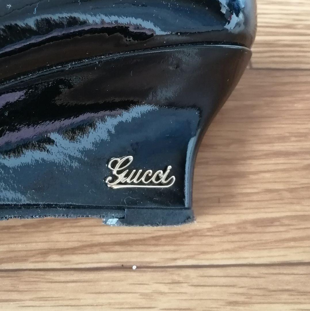GUCCI エナメルレザー ウエッジソールパンプス フォーマル 37 GUCCI エナメルレザー ウエッジソールパンプス フォーマル 37