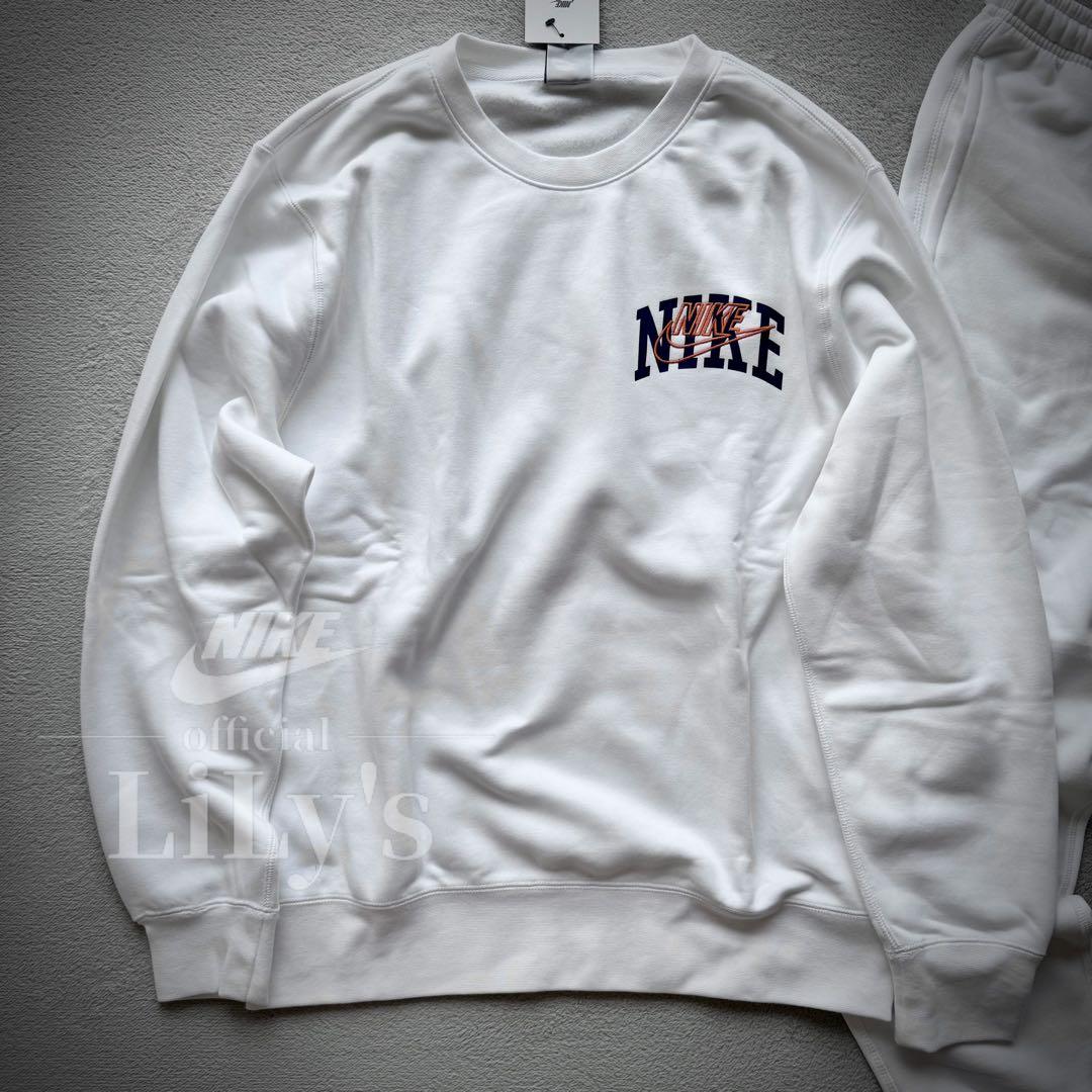 2025年最新海外 新品 白 スウェット ロゴ刺繍 Lサイズ NIKE上下セットアップ トップス