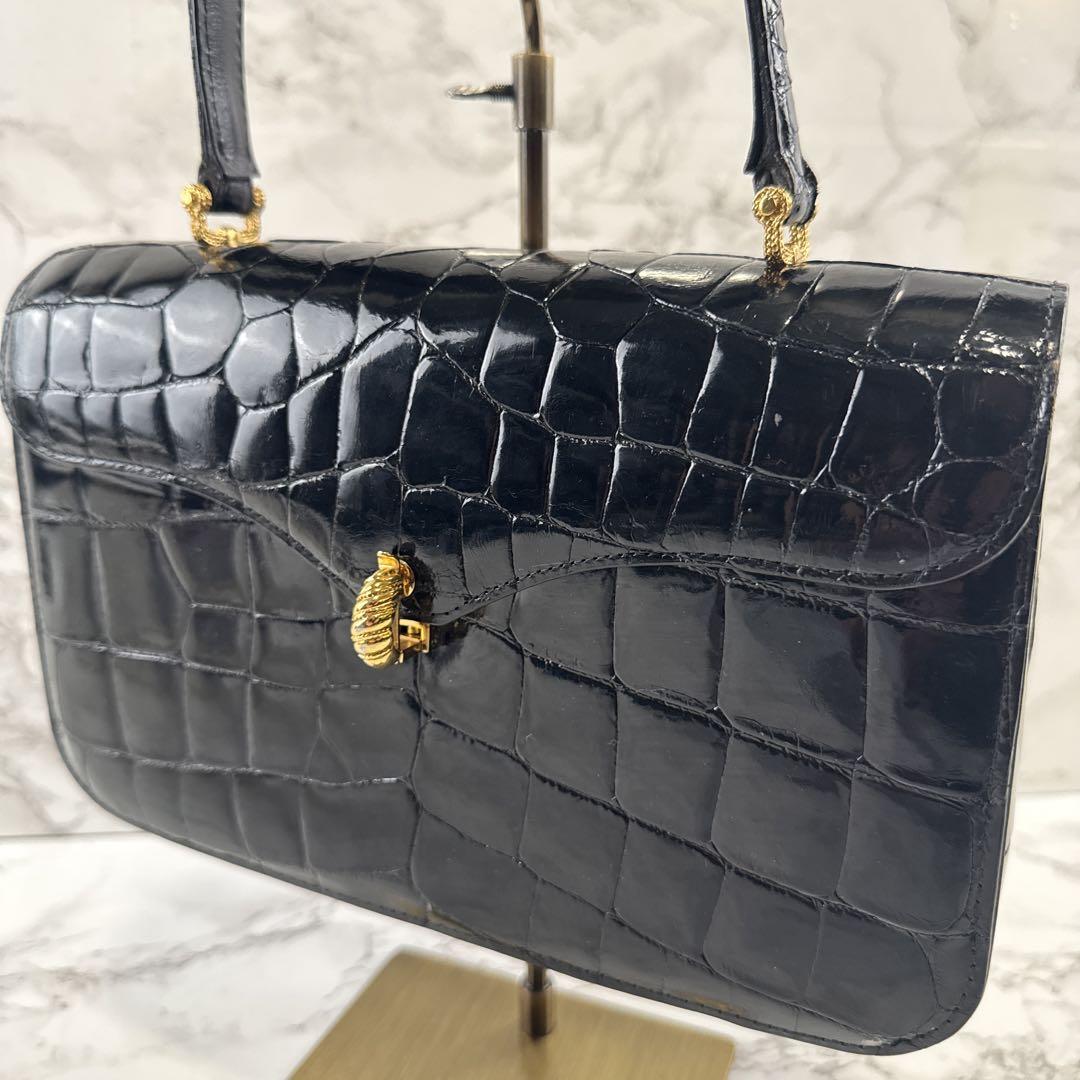 クロコダイル　レザー・ワニ革 デッドストック　vintage デッドストック ワニ革 シャイニー加工 クロコダイルレザー
