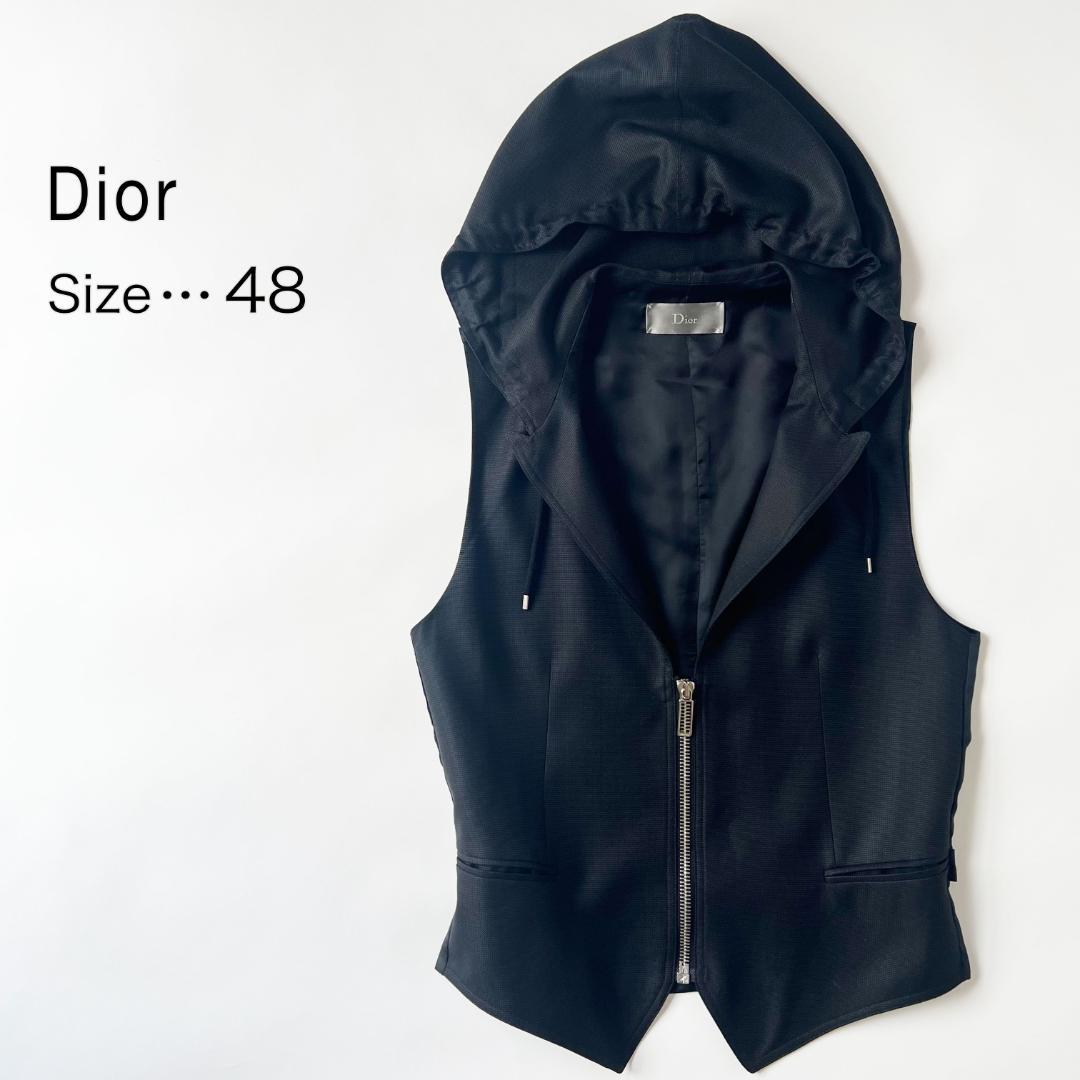 美品 ディオールオム DiorHomme フード ZIPベスト 黒 サイズ48