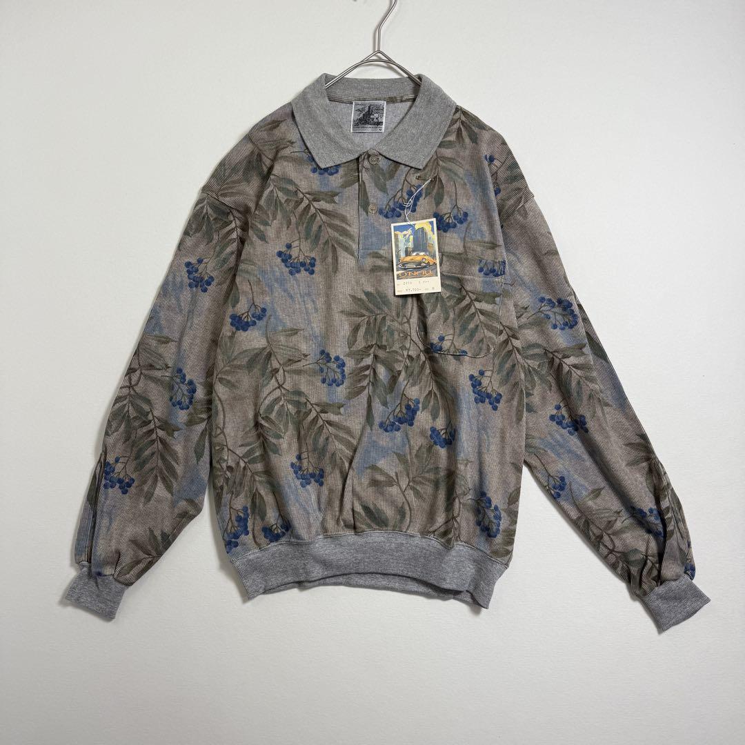 未使用 タグ付き 花柄 ポロシャツ グレー ポロスウェット レトロ 古着 5,526円