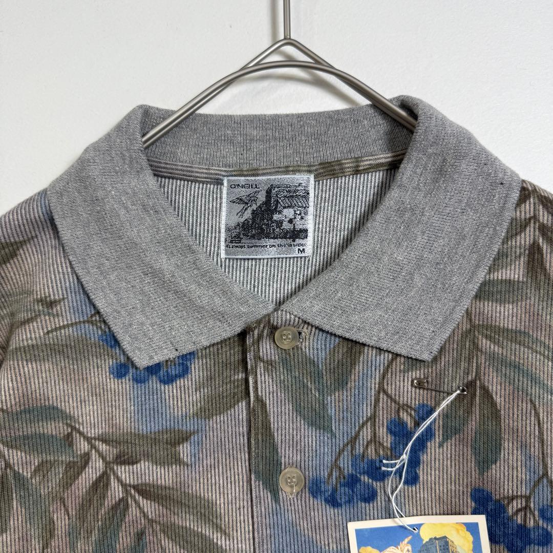 未使用 タグ付き 花柄 ポロシャツ グレー ポロスウェット レトロ 古着