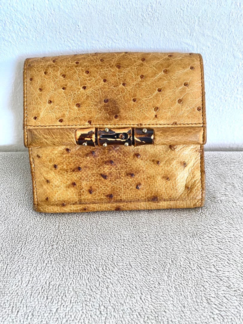 GUCCI グッチ　希少　オーストリッチ　バンブー　2つ折り財布 GUCCI ［飯能本店］GUCCI グッチ バンブーウォレット 112531 二