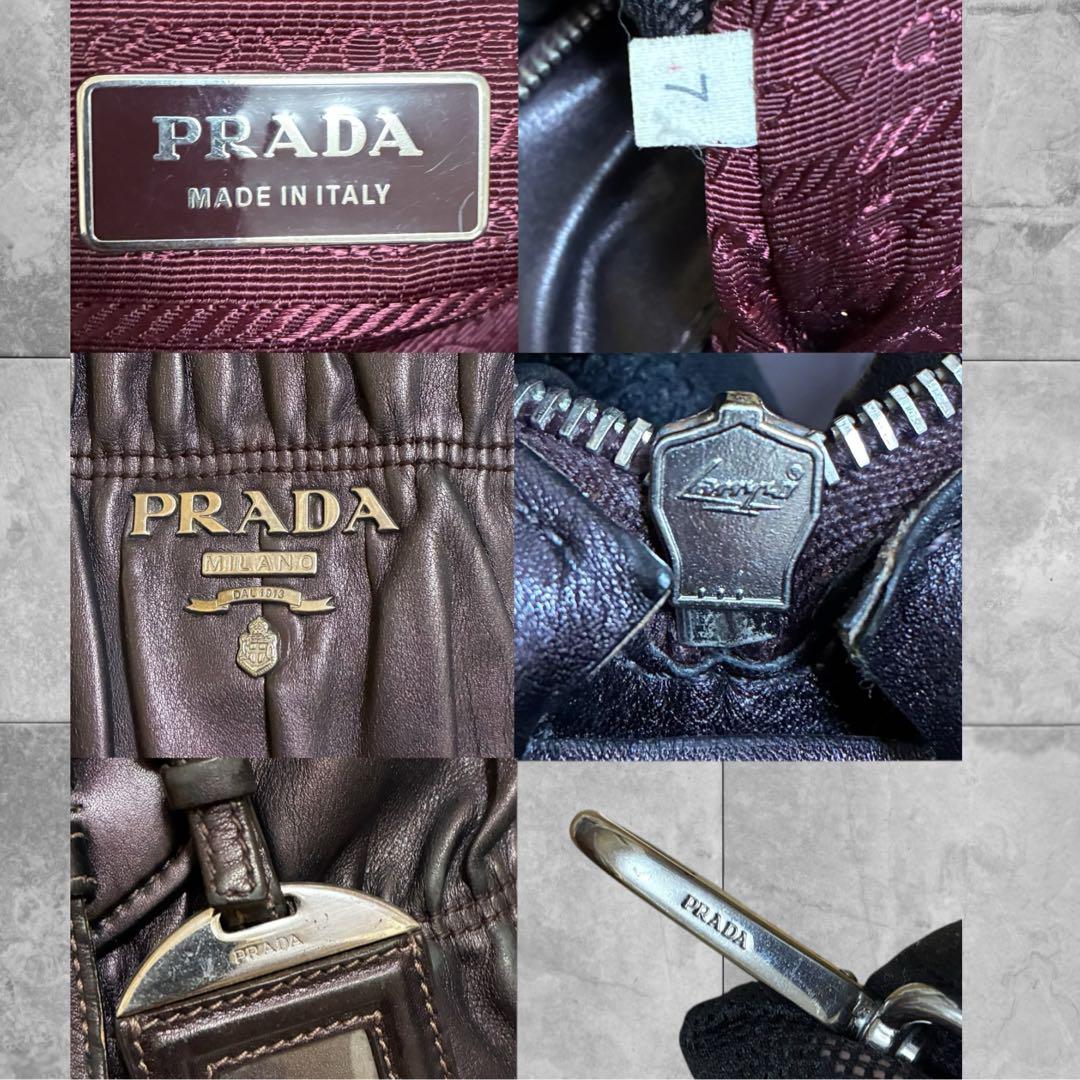 PRADA プラダ 2way メタルロゴ ハンドバッグ ギャザー