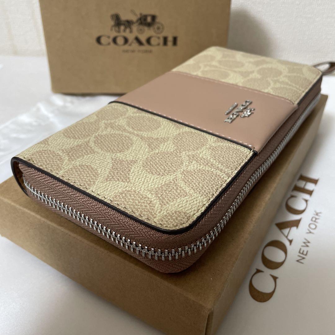 新品未使用コーチCOACHラウンドファスナー長財布CW947ベージュピンク