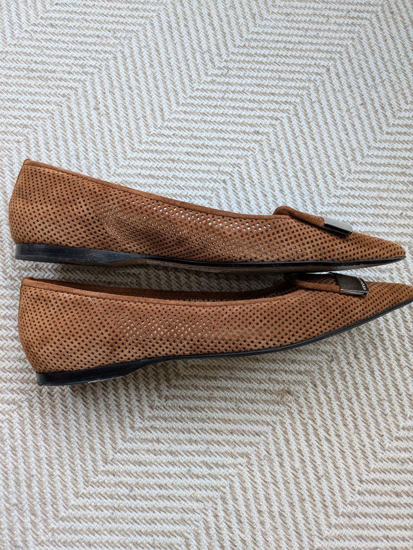 美品★Sergio Rossi★茶 38 25 sr1 メッシュバレエシューズ