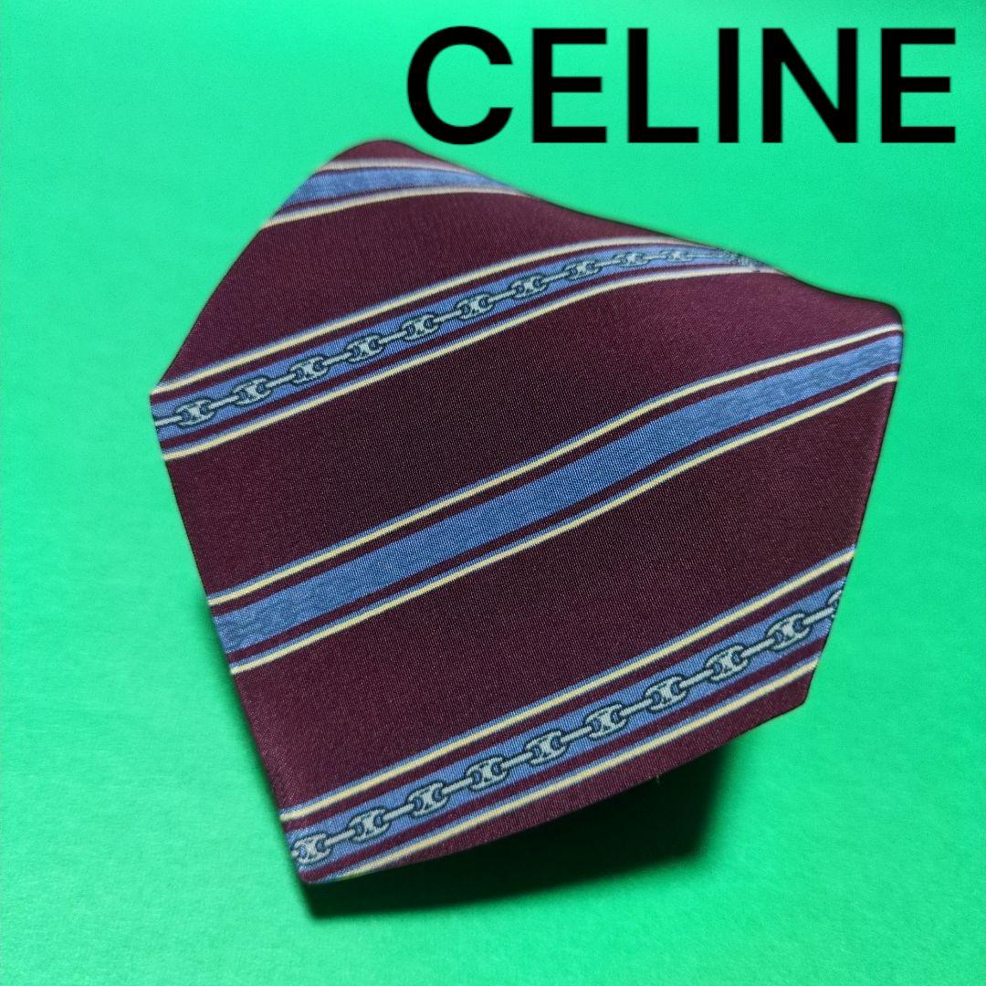 【極美品】CELINE　セリーヌ　ストライプ　ネクタイ ボルドー