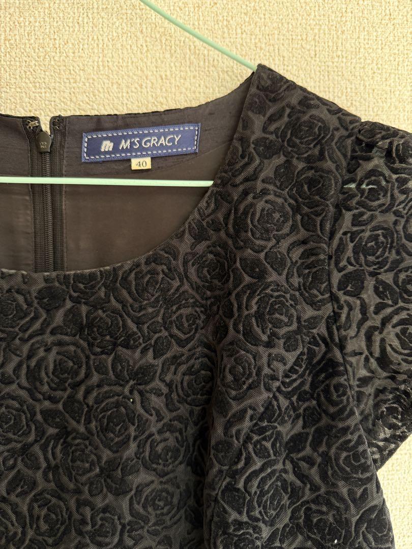 M'S GRACY 黒 ひざ丈ワンピース 40 半袖
