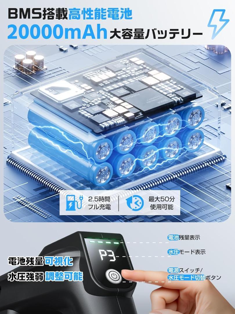 高圧洗浄機 コードレス 充電式【2025新登場強化版】バッテリー式 洗車機