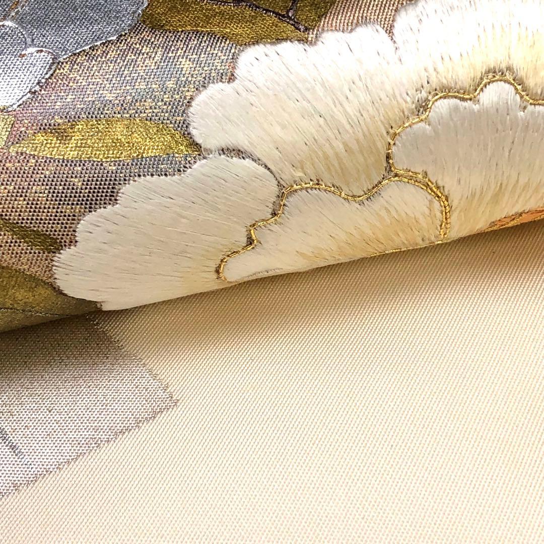 名古屋帯 地紙に花柄模様 刺繍 金駒刺繍 KO-1573