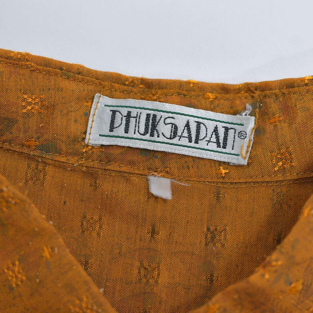 90s～ PHUKSAPAN 総柄 刺繍 デザイン 幾何学模様 光沢 BDシャツ