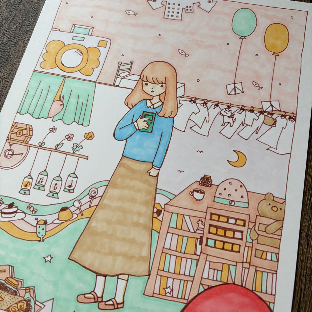 【1482】【女の子の絵】オリジナル手描きアナログアート自作コピックイラスト原画