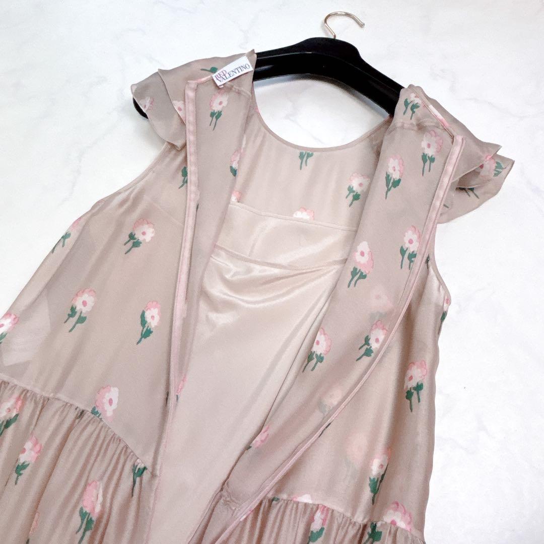 【RED VALENTINO】ハートプリント シルク ロング ワンピース RED VALENTINO】高級シルク100%＊ロングワンピース 花柄 44