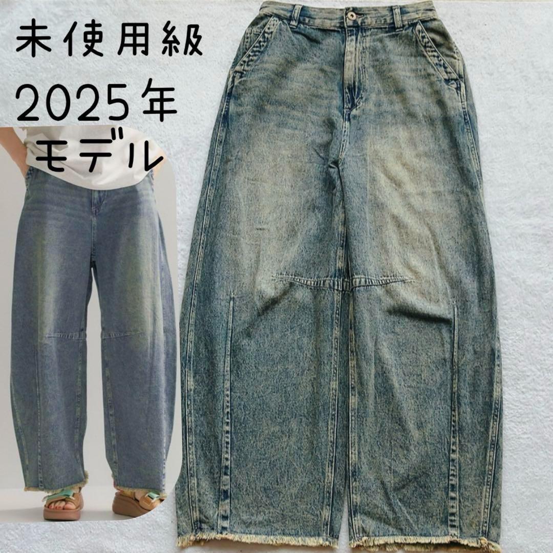 極美品　2025年　ニコアンド　セルフカットバレルパンツ　インディゴブルー　M