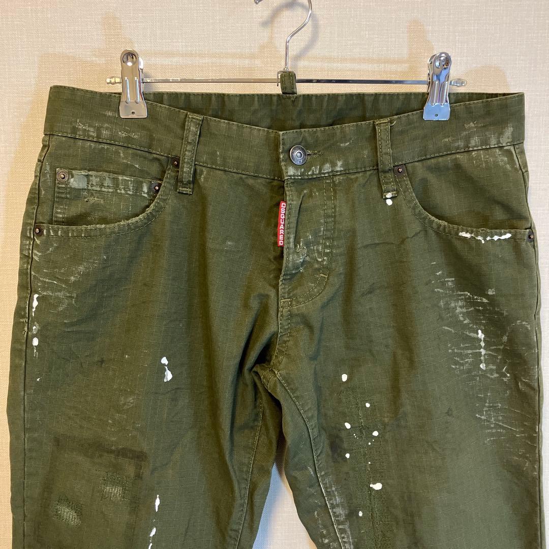 ディースクエアード　ワークパンツ　ダメージ加工　オリーブ　コットン　サイズ46