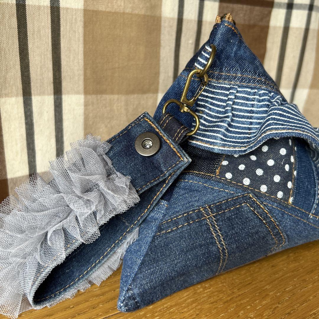 デニムリメイクフリルテトラポーチハンドメイド デニムリメイクフリルテトラポーチハンドメイド - メルカリ