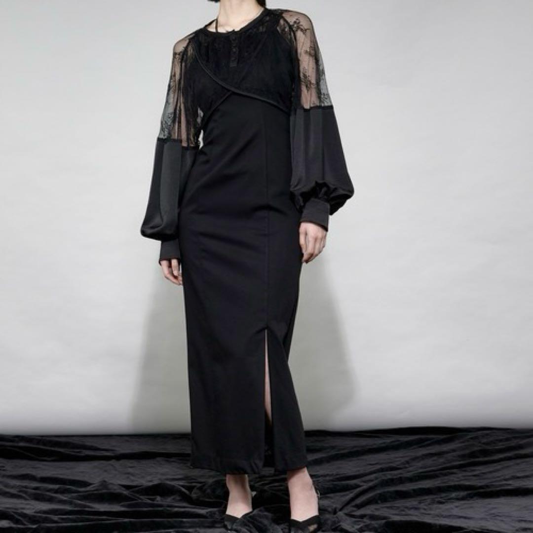 ②Ezick ドレスセット レーストップス タイトシルエット モード系 スリット