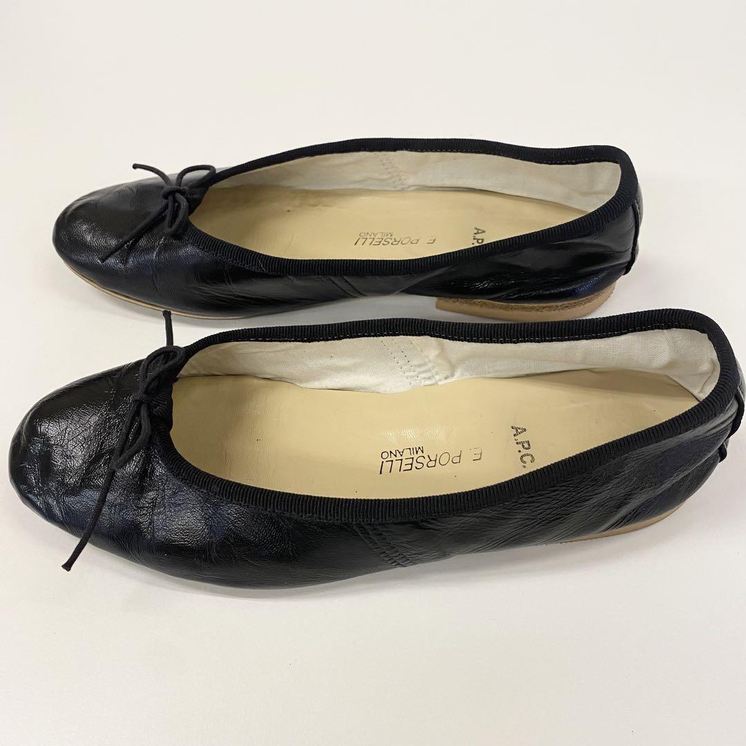 ポルセリ × A.P.C コラボ バレエ シューズ レザー ブラック 黒