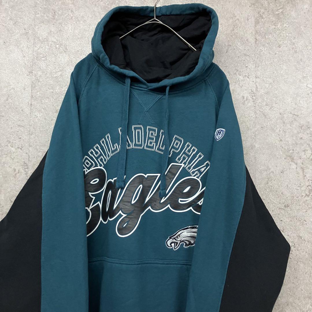 レア【古着】NFLイーグルス 刺繍スウェットパーカー グリーン メンズXL