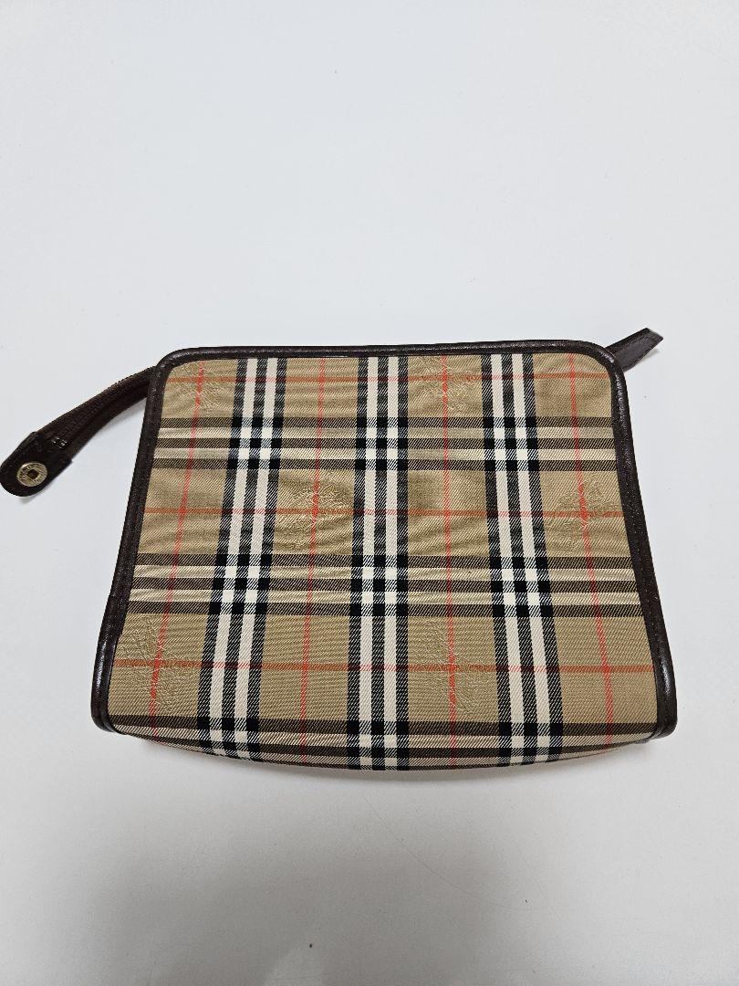 BURBERRY チェック柄ポーチ ベージュ 美品 中古品 Burberry チェック柄 ポーチ 約25cm x 20cm バッグ