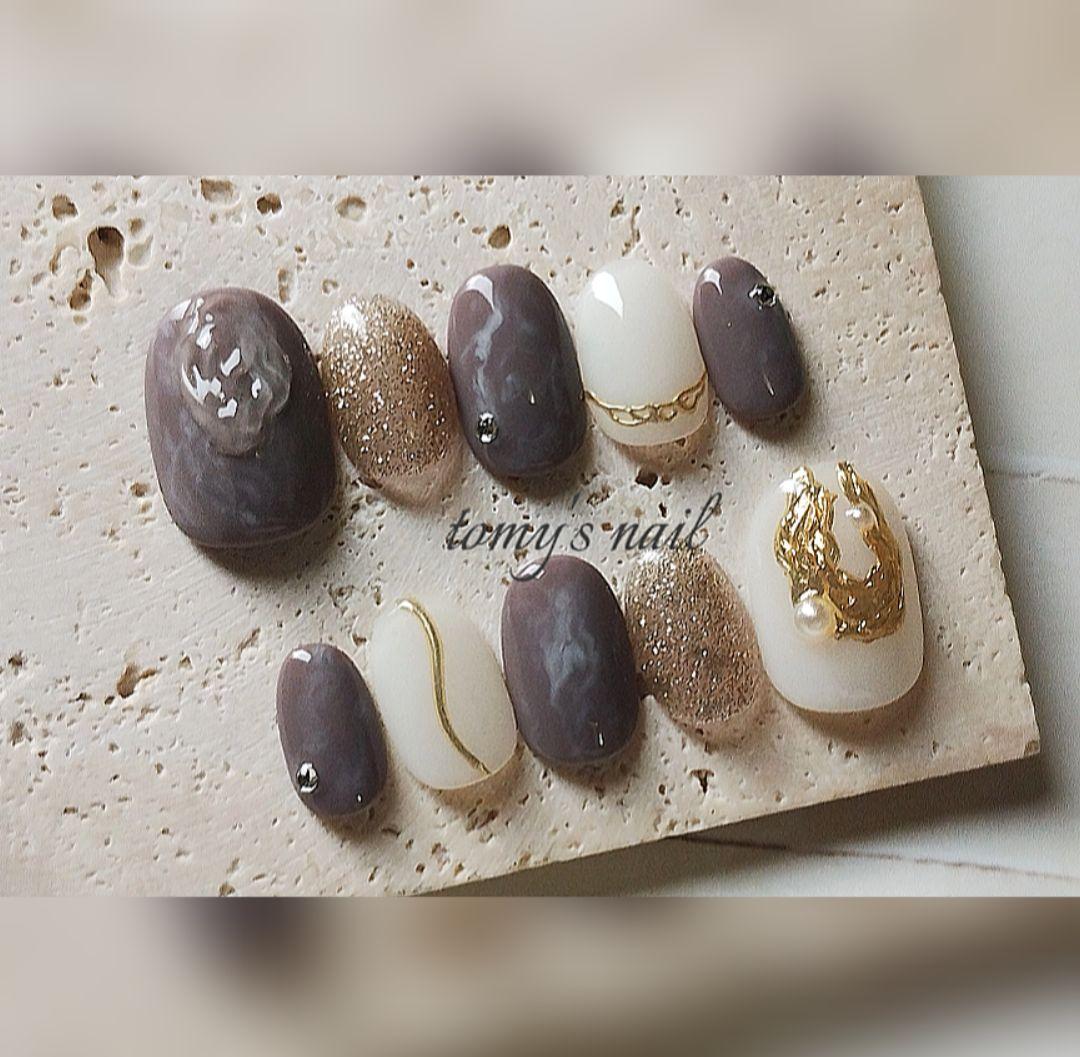 No.175/ネイルチップブラウン ニュアンス  秋冬 ぷっくり