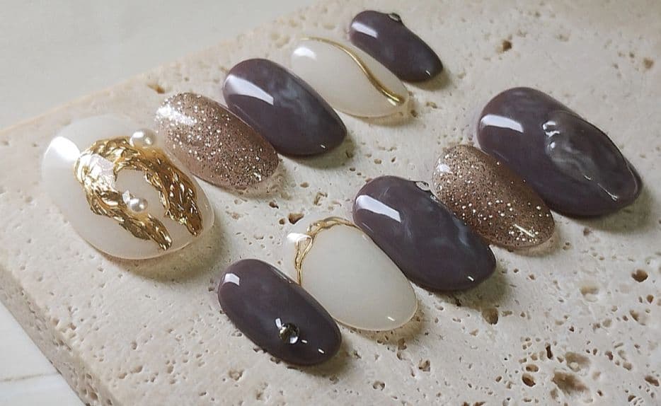 No.175/ネイルチップブラウン ニュアンス  秋冬 ぷっくり