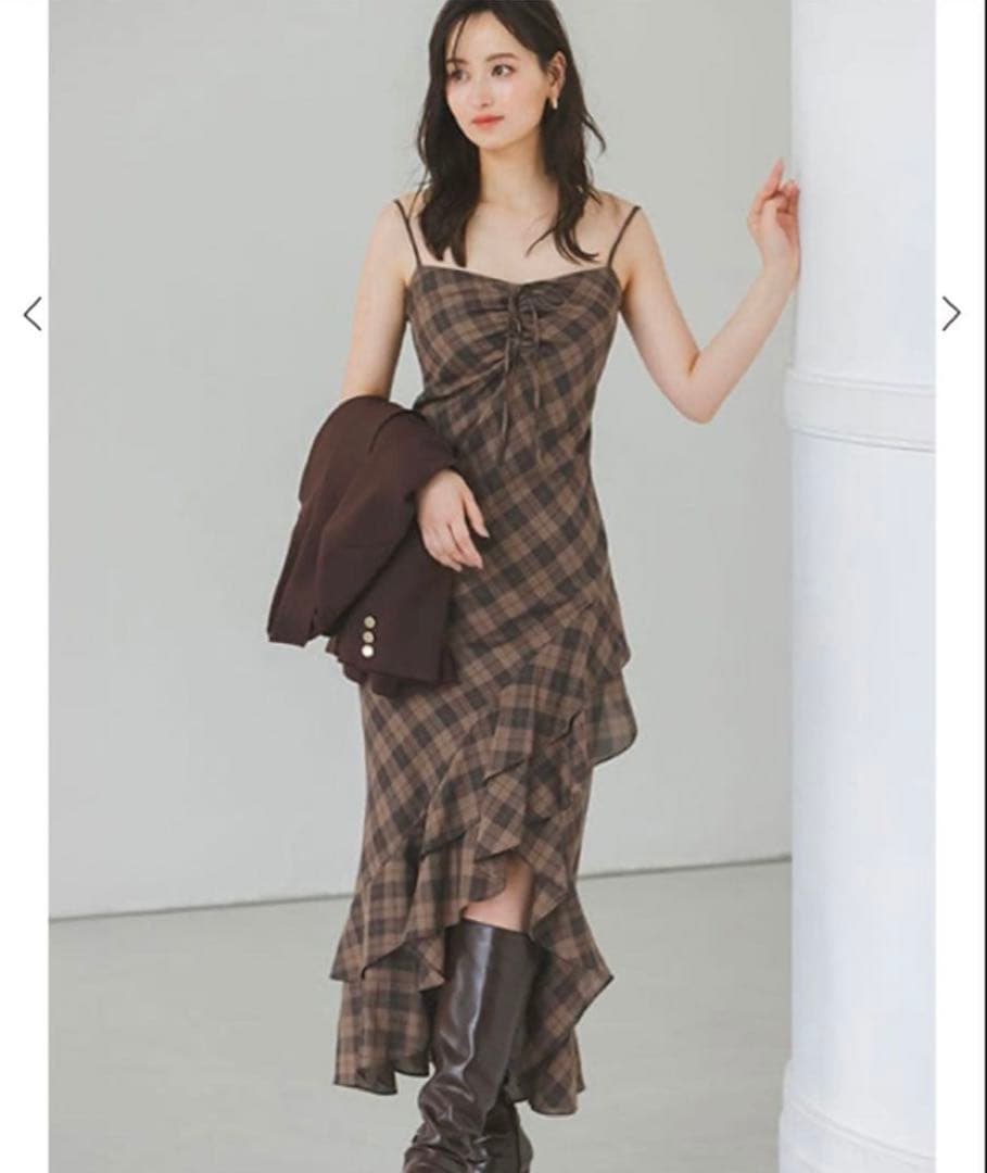 snidel フリルチェックキャミソールワンピース ブラウン サイズ1M Snidel