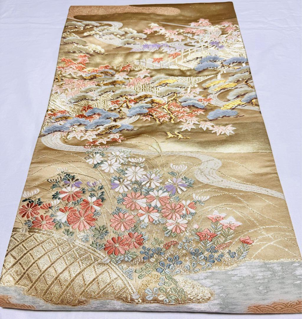 高級 袋帯 正絹 六通柄 ゴールド 刺繍 豪華 訪問着 留袖 色無地 約45万円