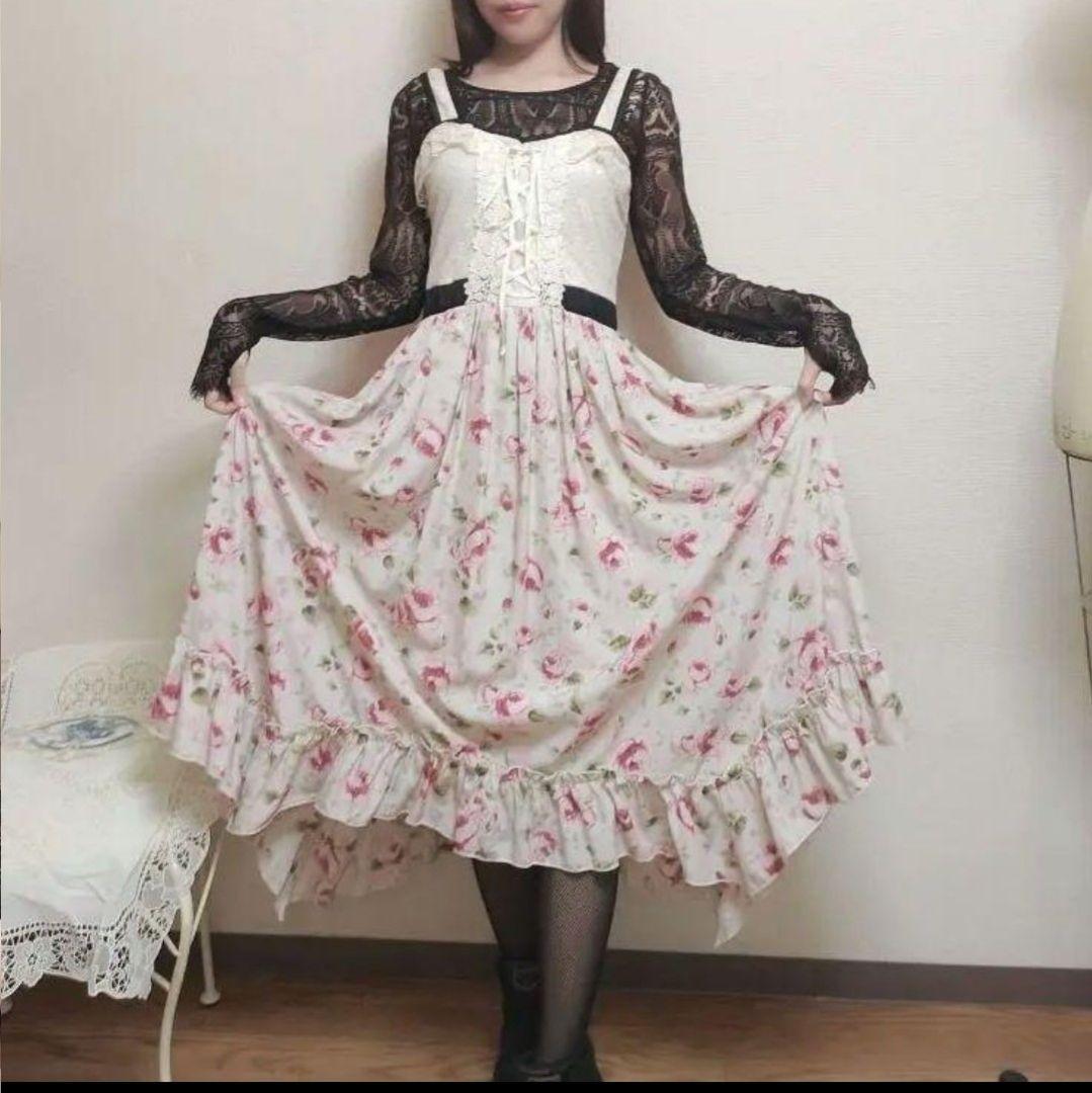 Vintage 薔薇 レースアップ アシンメトリー ビスチェ ワンピース