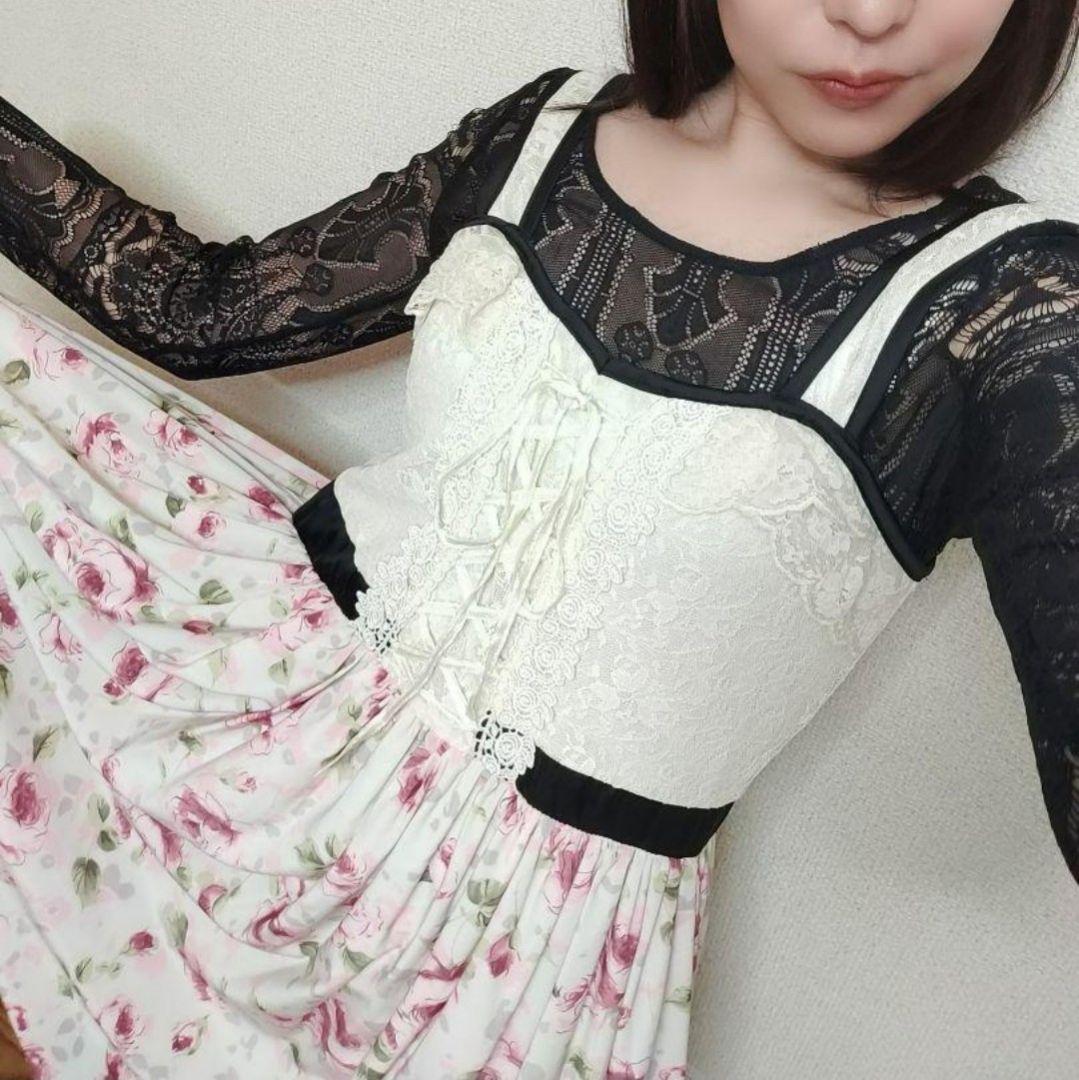 Vintage 薔薇 レースアップ アシンメトリー ビスチェ ワンピース