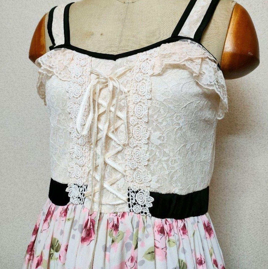Vintage 薔薇 レースアップ アシンメトリー ビスチェ ワンピース 姫ロリ Vintage 薔薇 レースアップ アシンメトリー ビスチェ ワンピース