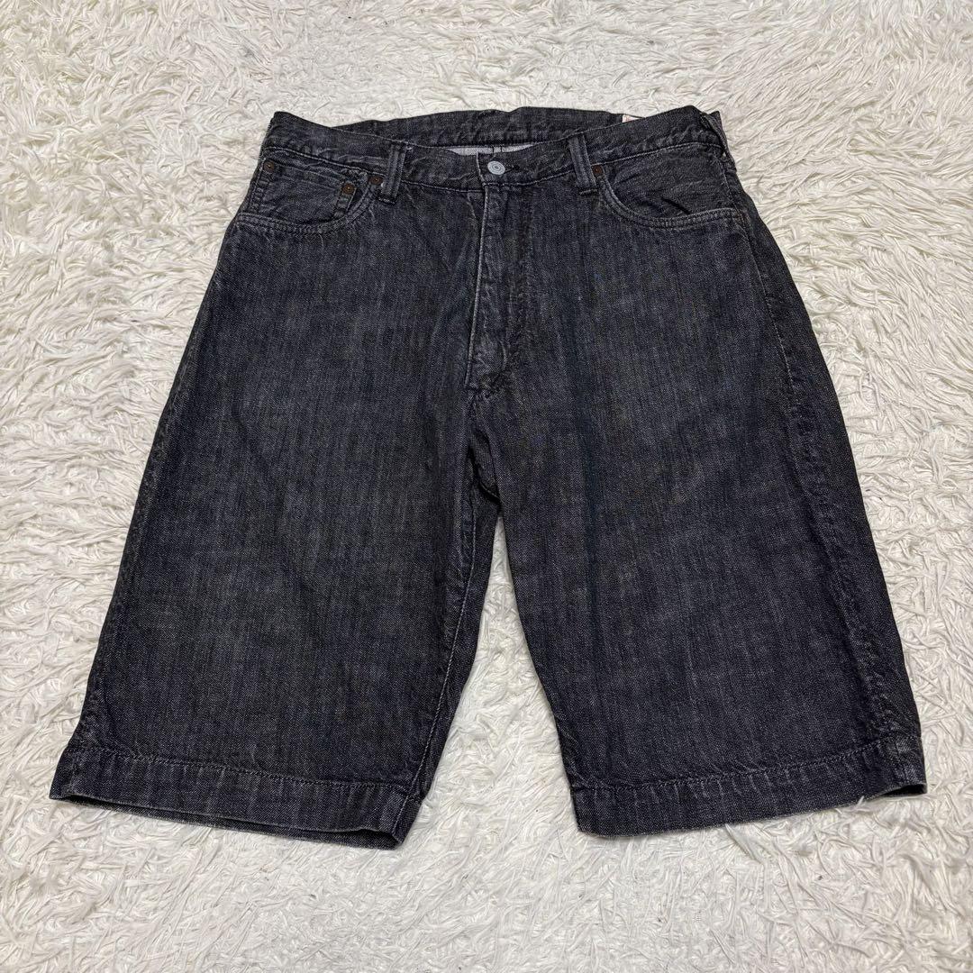 希少 34 EVISU 7001 ブラック デニム カモメ ハーフ デニム