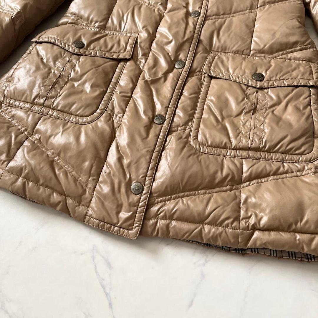 バーバリーブルーレーベル ダウンジャケット ノバチェック ホースロゴ 茶 38M バーバリーブルーレーベル ダウンジャケット ノバチェック ホースロゴ 茶 38M