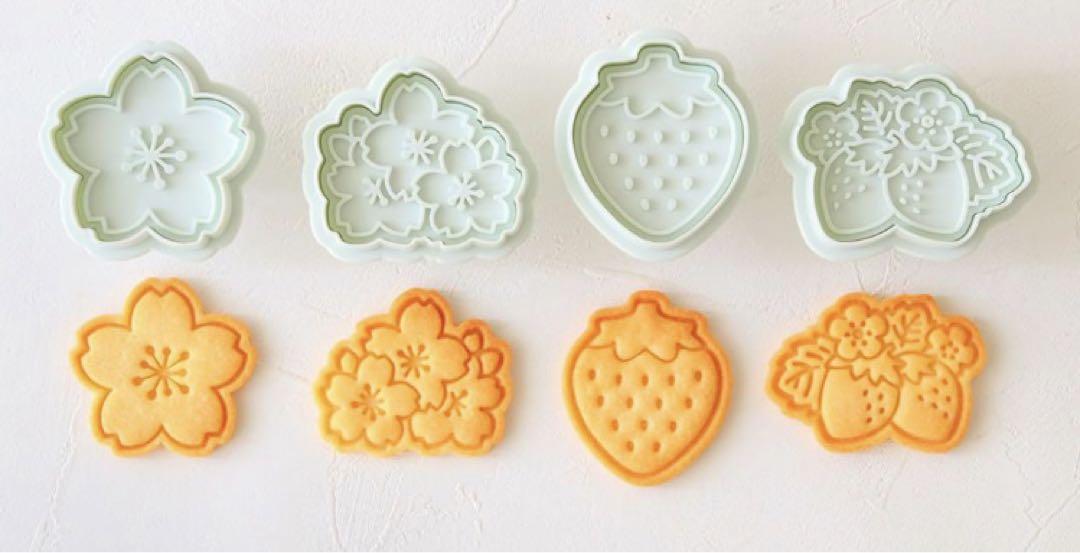 cotta 桜といちごクッキー型(桜2種・いちご2種)製菓用品、春、スタンプ