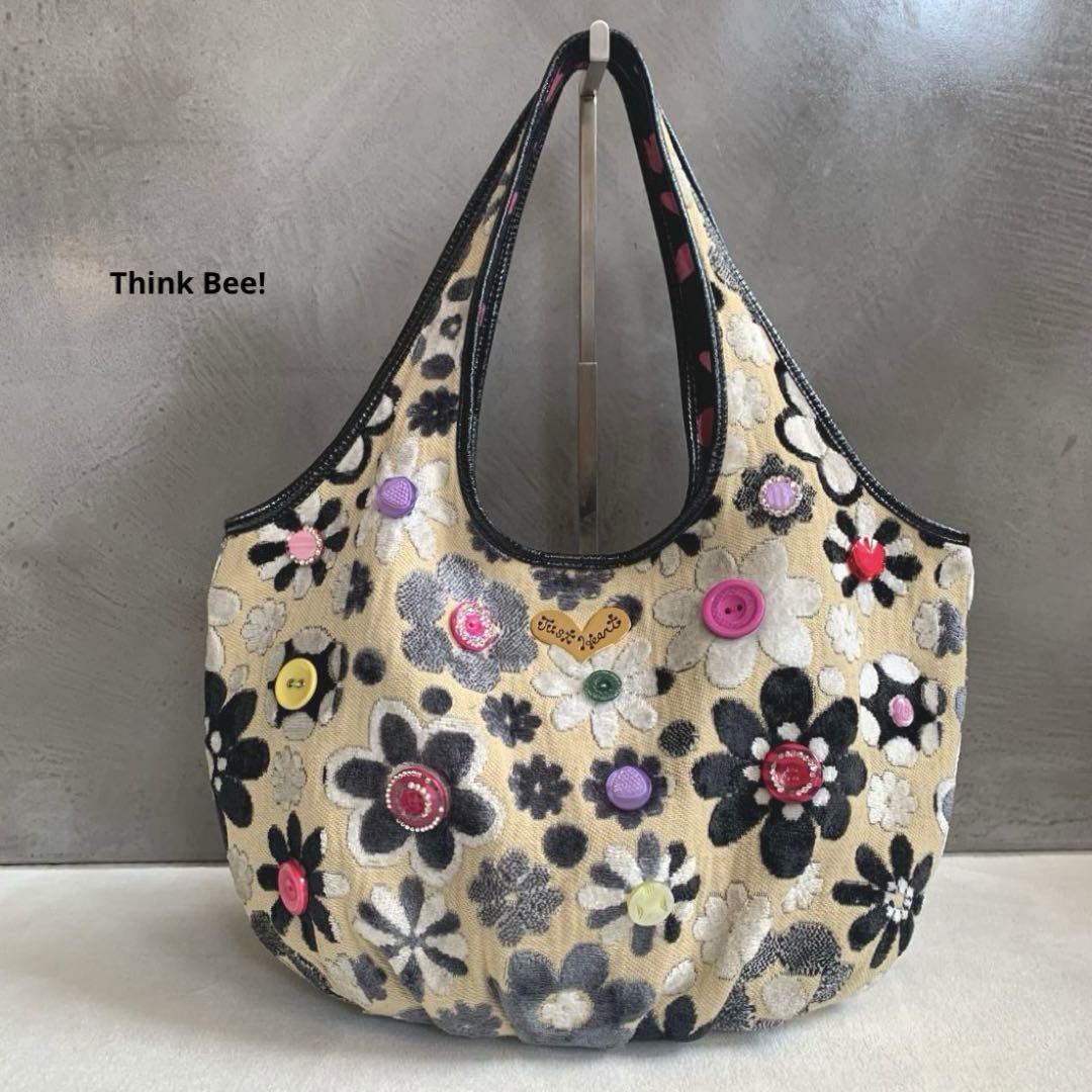 think bee! シンクビー　ショルダーバッグ　ボタン　総柄　花柄　トート